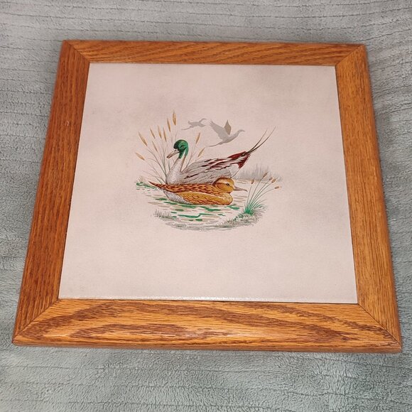 Hand Crafted Trivet Stand Duck Tile Bird Real Wood Heavy Vintage Quality CA USA - Picture 1 of 8